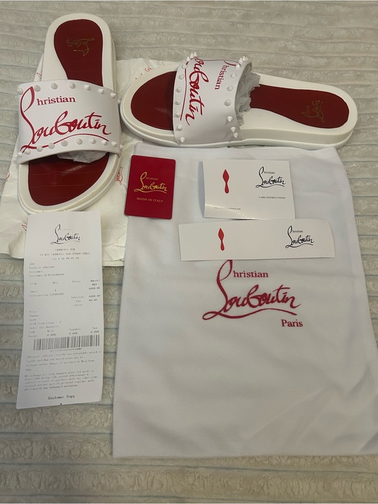 Christian Louboutin Other - Christian Louboutin White and Red Studded Slide Sandals